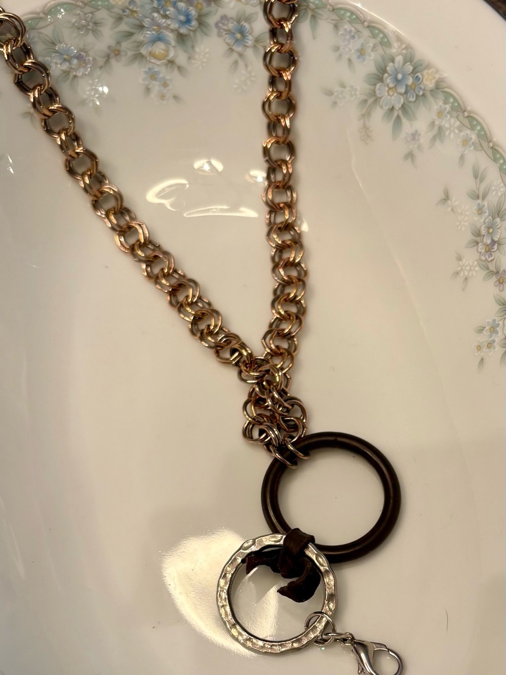 Jewel Kade Gold Tone Chain Necklace with Brown and Silver Rings